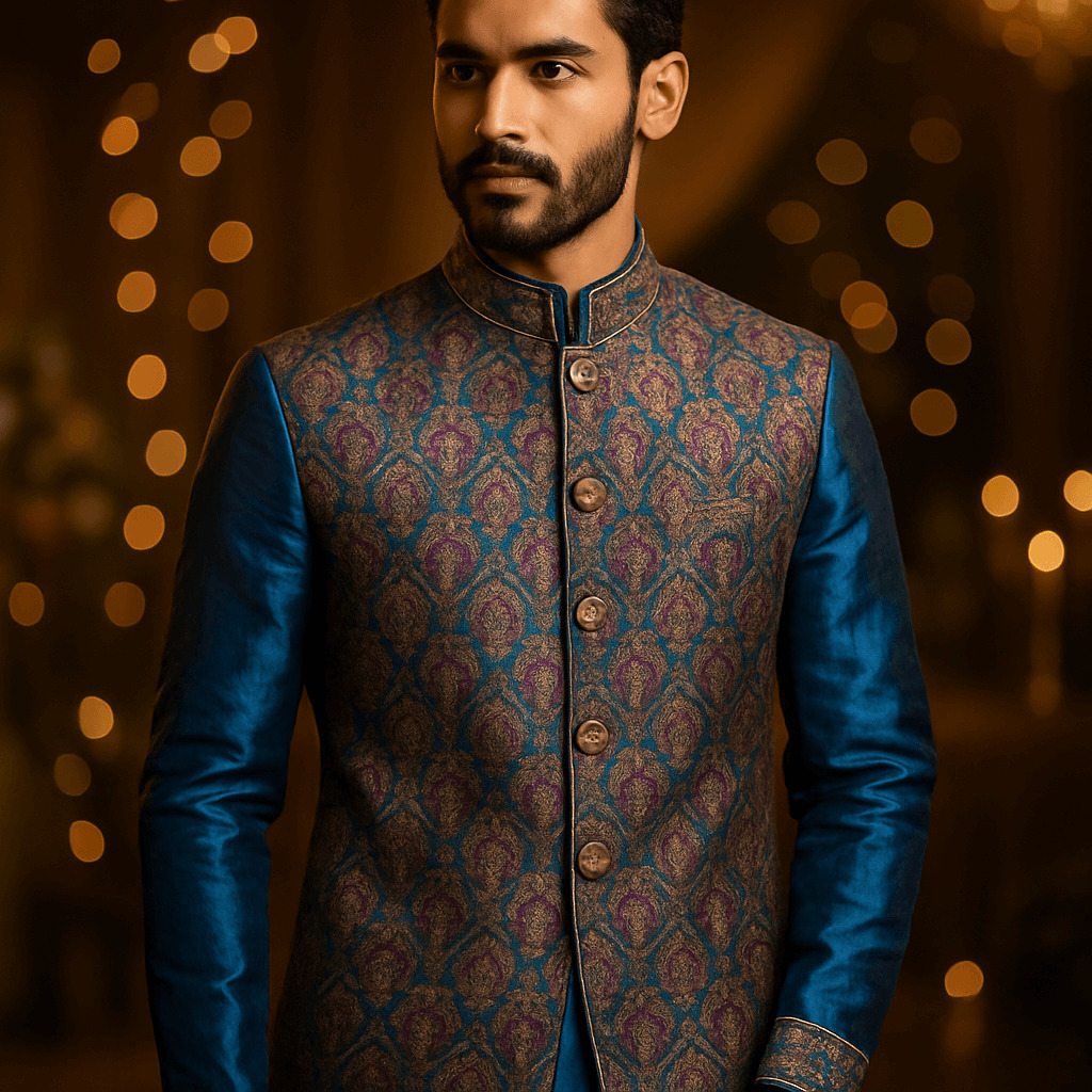 Dusshera 2025 men’s fashion trend featuring silk kurta and embroidered Nehru jacket for festive look