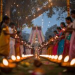 Panachikkad Saraswati Temple adorned for Vidyarambham, with families participating in the sacred initiation into learning on Dussehra