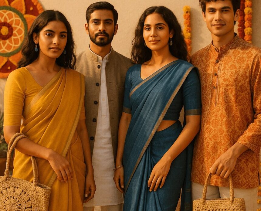 Dusshera 2025 Sustainable Style Guide | Exquisite Green Wear Dress up in hues of green this festive season and make a sustainable style statement.