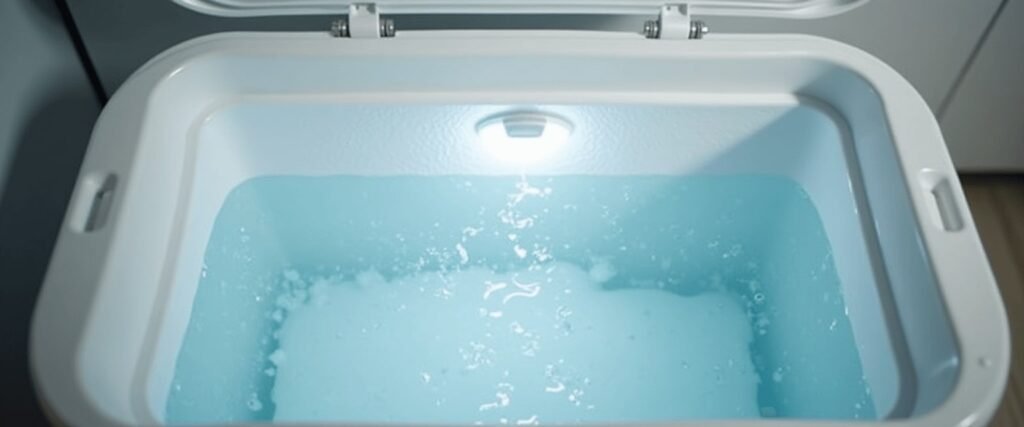 How to Make Clear Ice: built-in light illuminates the inside, highlighting ripples and partially melted ice.