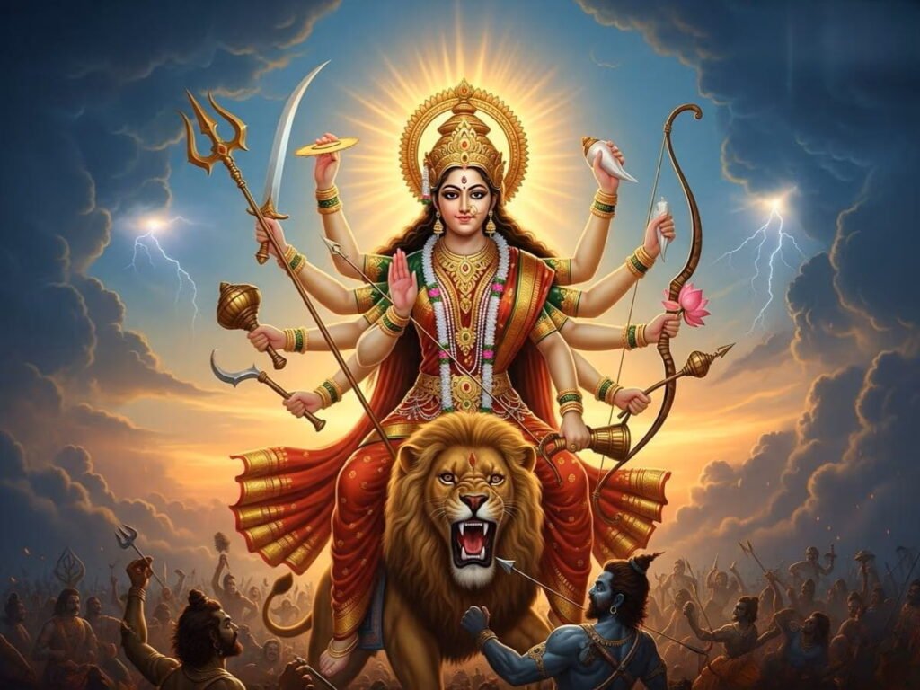 Mother Divine sitting on Lion Marching